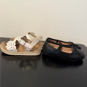 Kids White Floral Espadrille Sandals and Black Ballet Flats Set